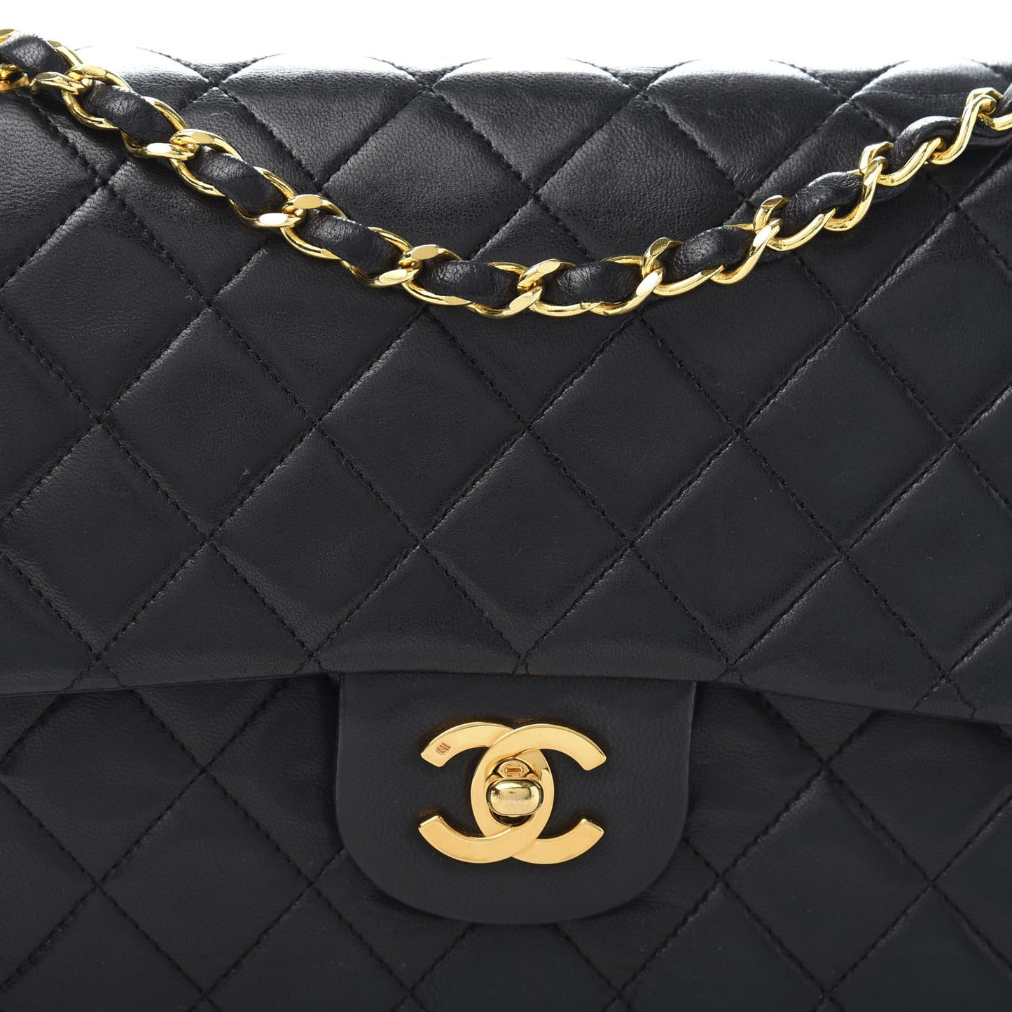 Lambskin Quilted Medium Double Flap Black