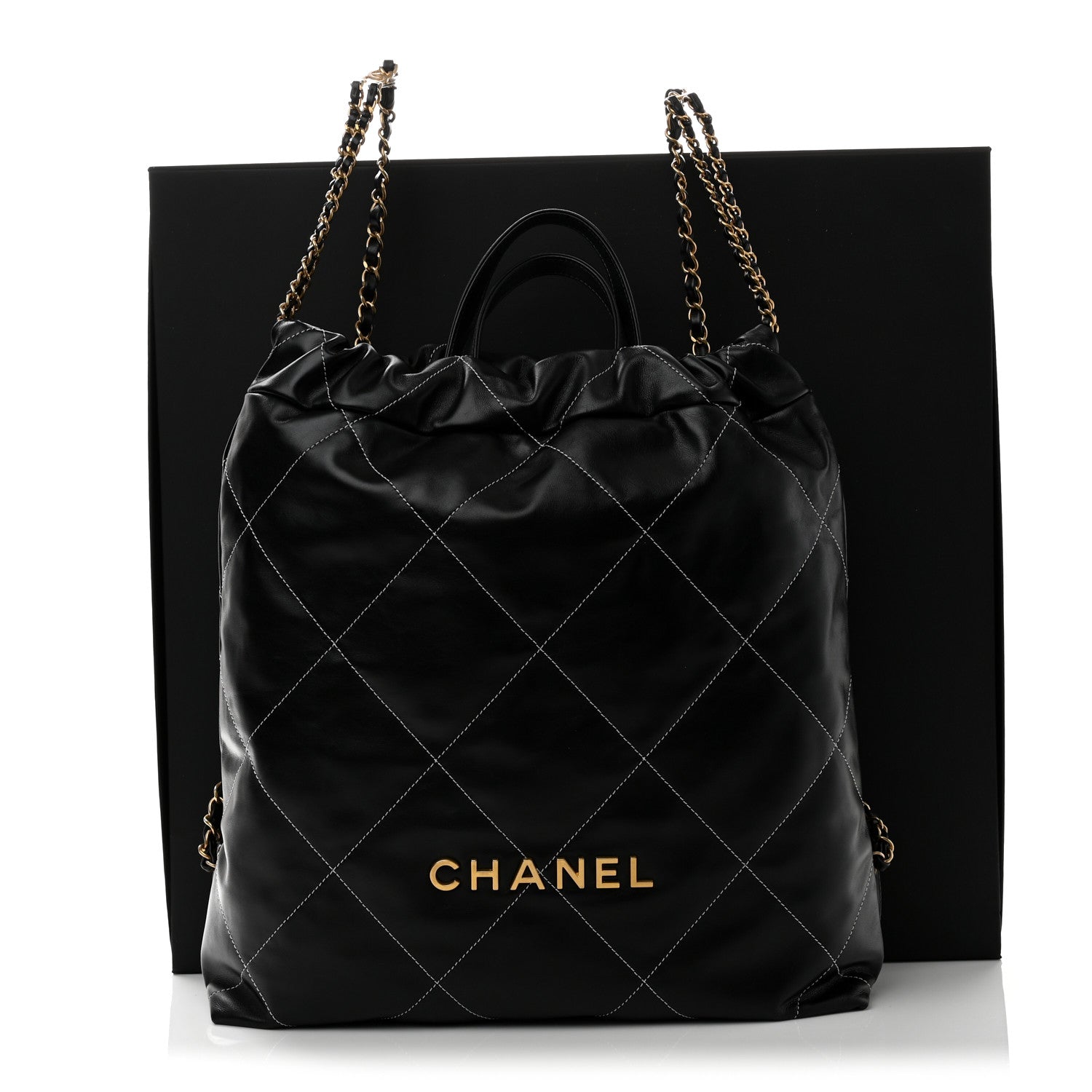 Chanel Shiny Calfskin Stitched Quilted Chanel 22 Backpack Black 11 of 11