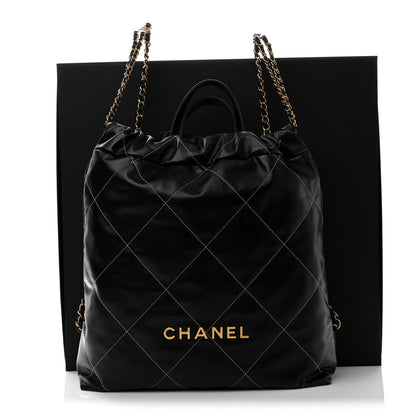 Chanel Shiny Calfskin Stitched Quilted Chanel 22 Backpack Black 11 of 11