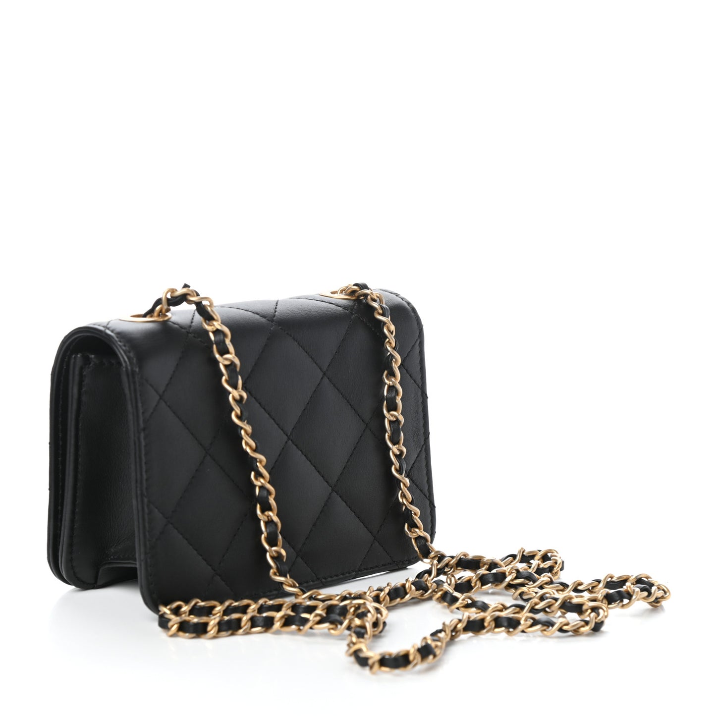 Calfskin Quilted Crystal Pearl Mini Flap Bag Black