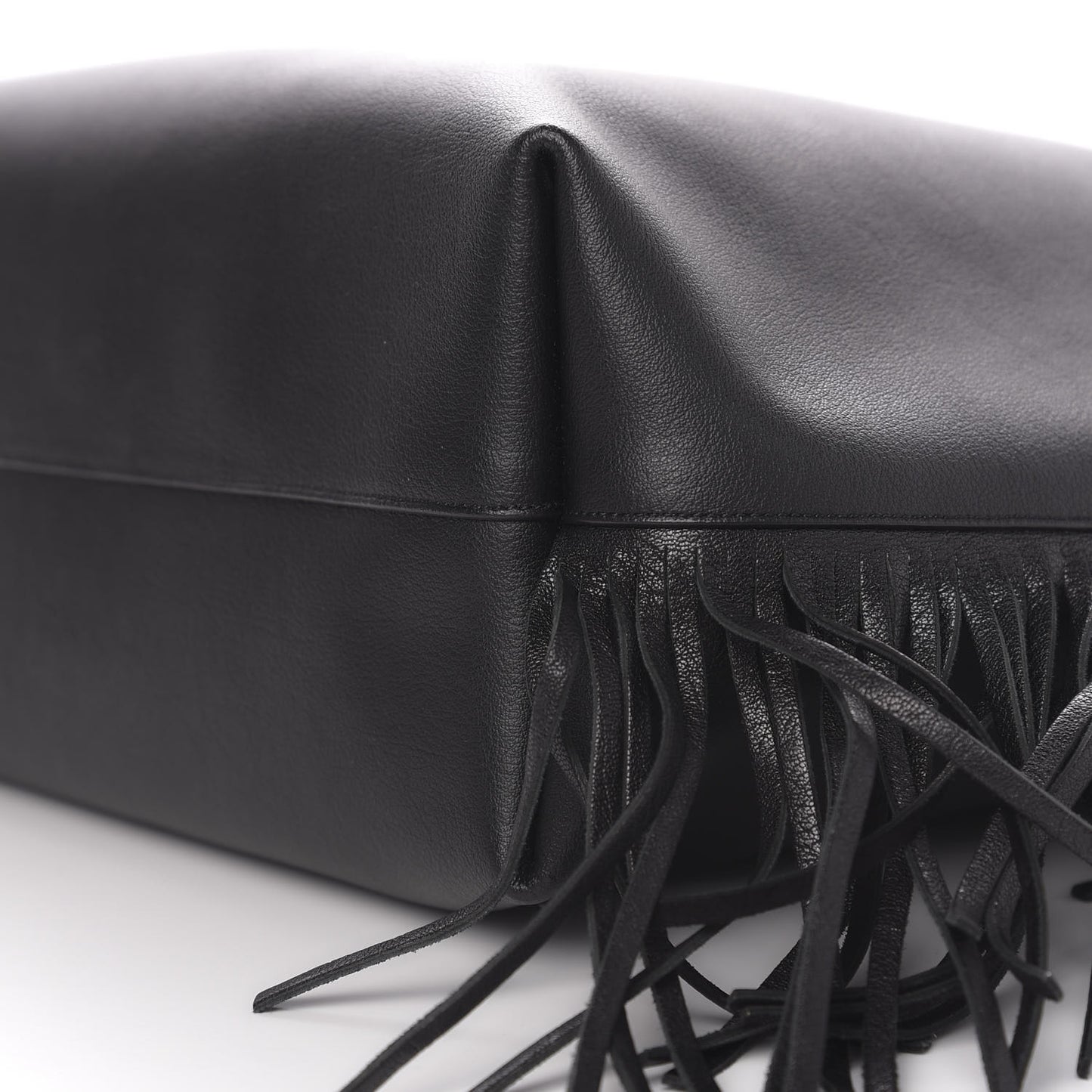 Calfskin Large Fringe Shopping Tote Black