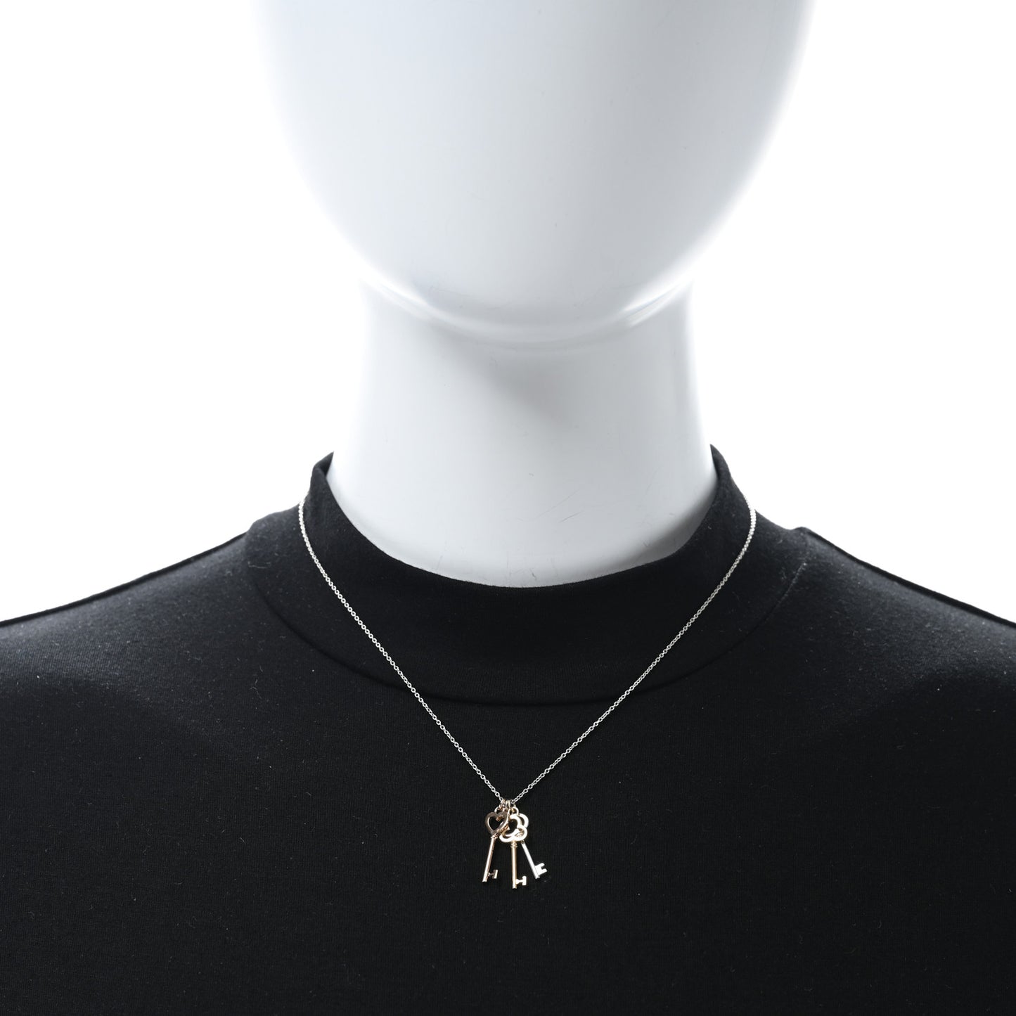 18K Yellow Rose Gold Sterling Silver Mini Heart Trefoil Key Pendant Necklace