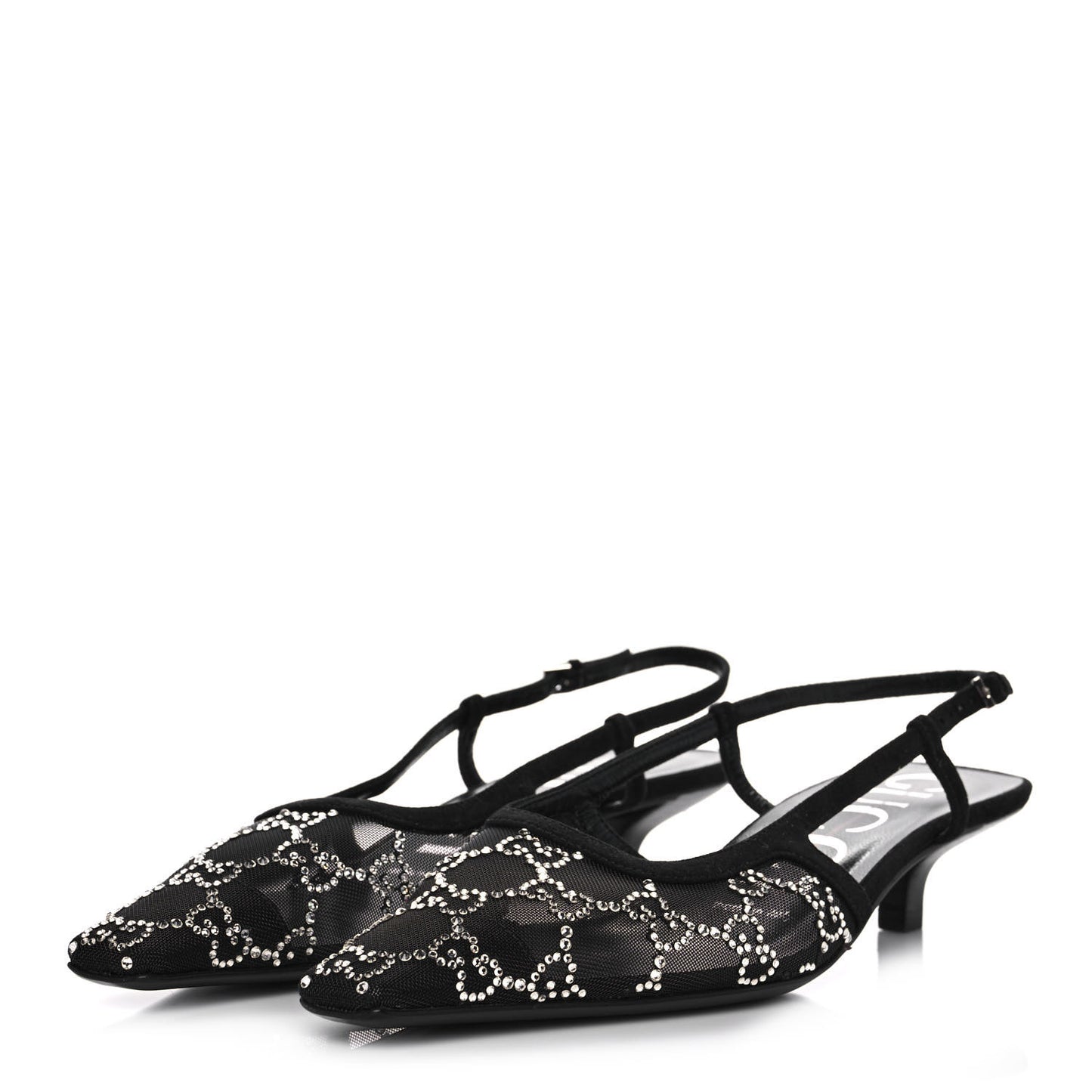 Tela Retino Kid Scamosciato Crystal GG Monogram Square G 35mm Slingback Pumps 37 Black