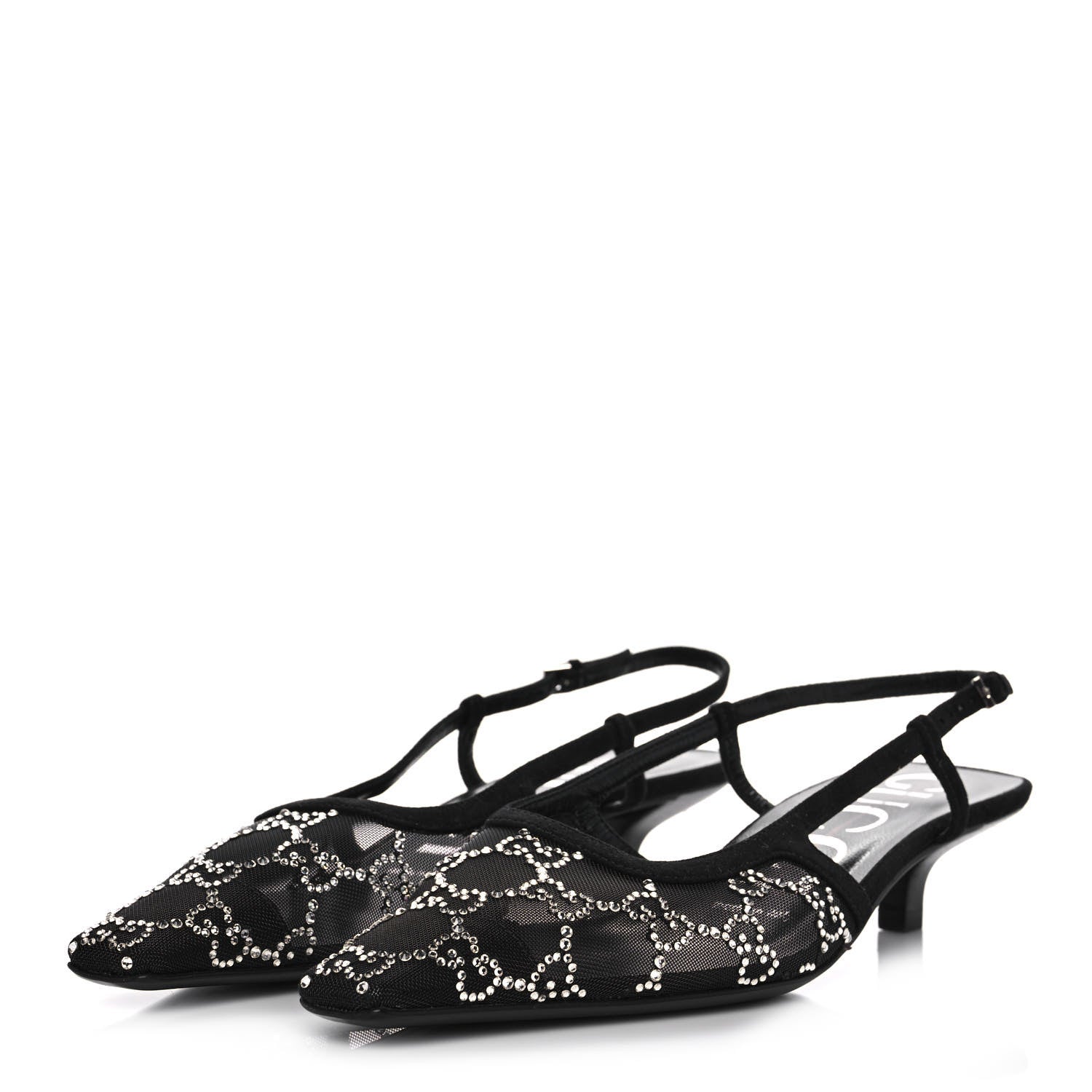 Gucci Tela Retino Kid Scamosciato Crystal GG Monogram Square G 35mm Slingback Pumps 37 Black 3 of 9