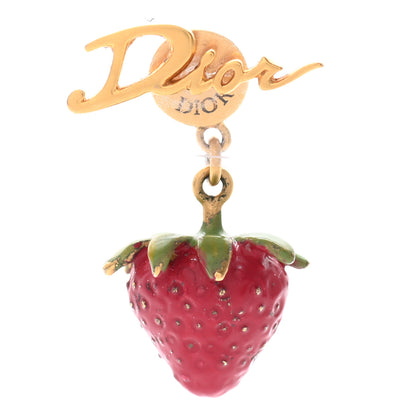 Christian Dior Metal Strawberry Logo Earring Gold Red 1 of 5
