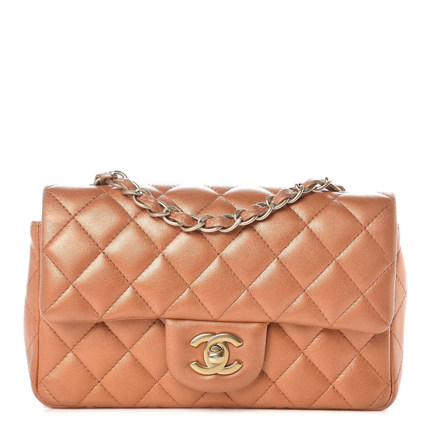 Chanel Metallic Lambskin Quilted Mini Rectangular Flap Copper 1 of 15