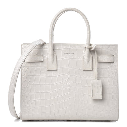 Saint Laurent Calfskin Crocodile Embossed Baby Sac De Jour Gris Perle 1 of 11