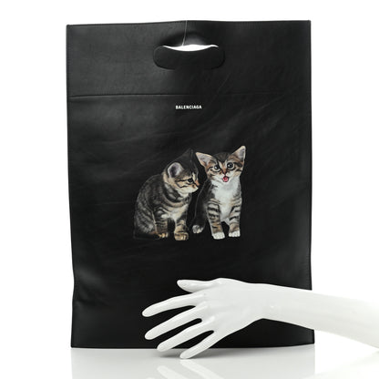 Balenciaga Calfskin Printed Kitten Plastic Bag Shopper S Black 2 of 13