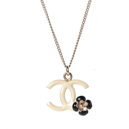 Chanel Enamel CC Camelia Necklace Gold White 4 of 5
