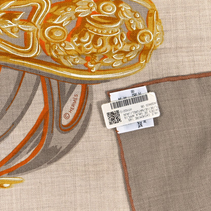 Hermes Silk Cashmere Brides De Gala Applique Pique Shawl 140 Beige Naturel Jaune 3 of 3