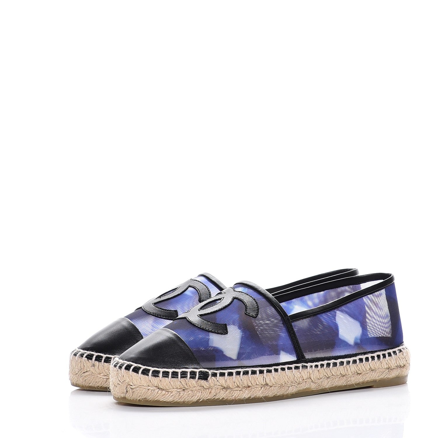 Chanel Mesh Lambskin Check Print CC Espadrilles 39 Blue Black White 3 of 8