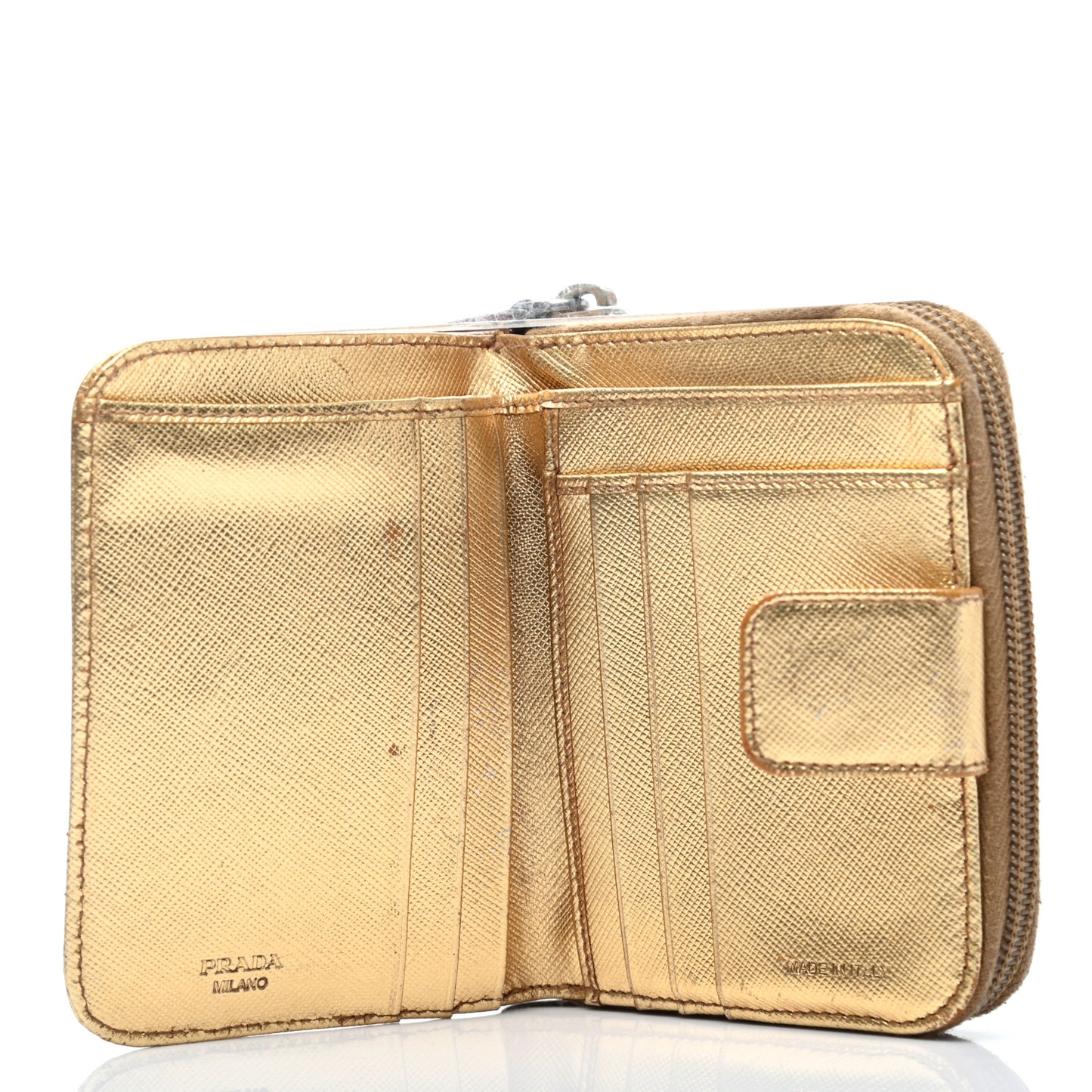 Metallic Saffiano Compact Zip Around Wallet Gold