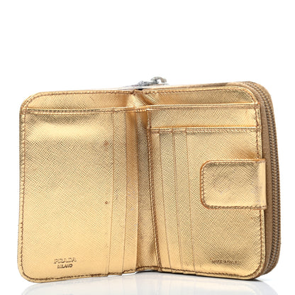 Prada Metallic Saffiano Compact Zip Around Wallet Gold 10 of 26