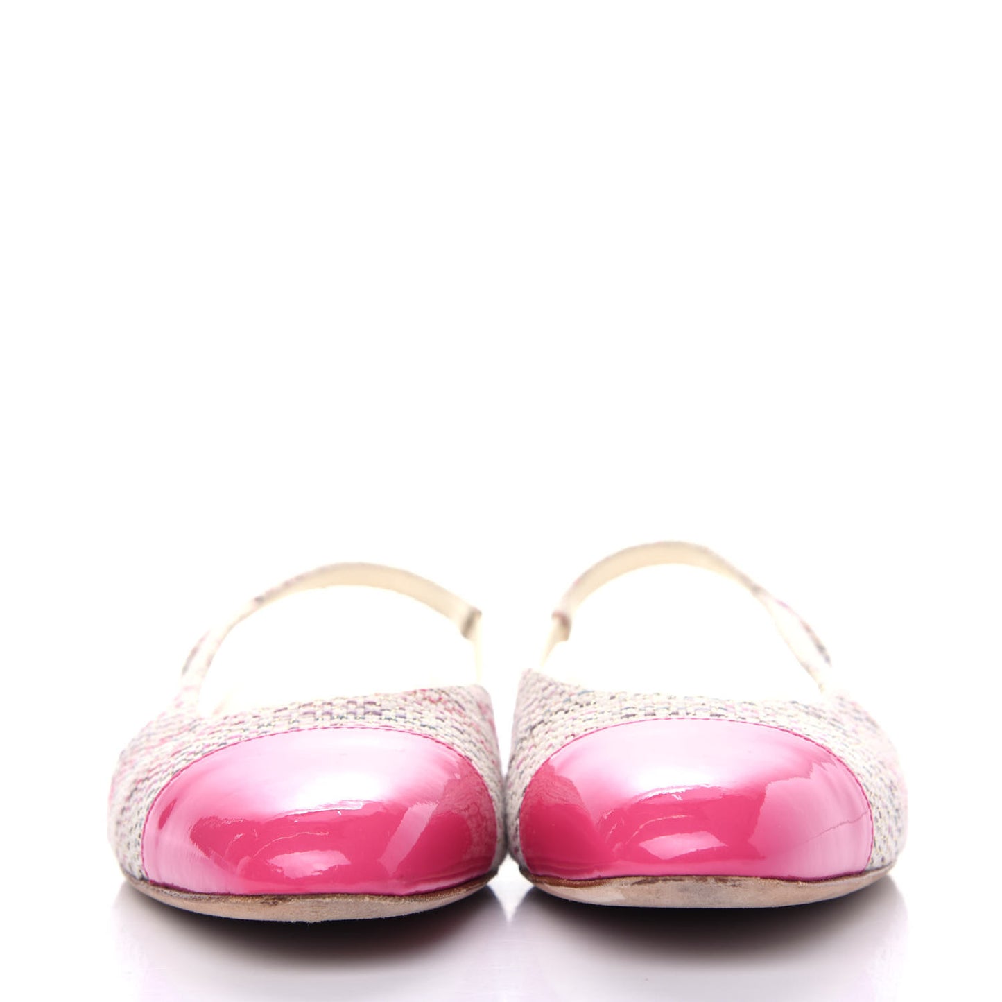 Tweed Patent Cap Toe CC Slingback Flat 36.5 Pink White