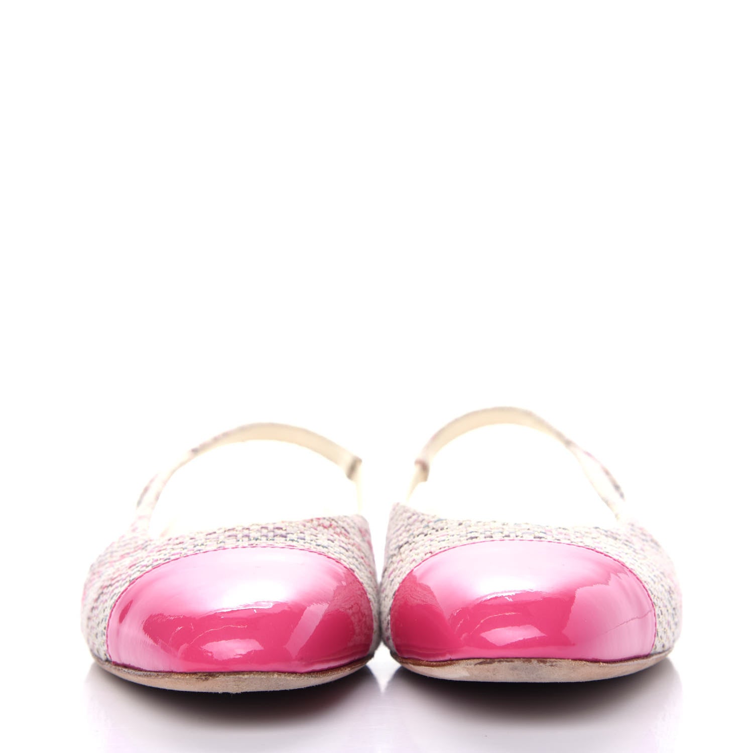 Chanel Tweed Patent Cap Toe CC Slingback Flat 36.5 Pink White 2 of 10