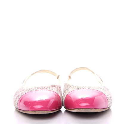 Chanel Tweed Patent Cap Toe CC Slingback Flat 36.5 Pink White 2 of 10