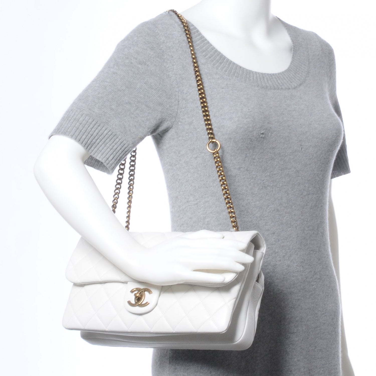 Chanel Calfskin CC Crown Medium Flap White 2 of 9