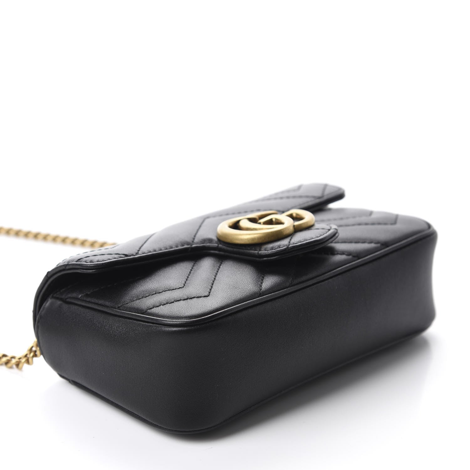 Gucci Calfskin Matelasse Super Mini GG Marmont Shoulder Bag Black 4 of 11
