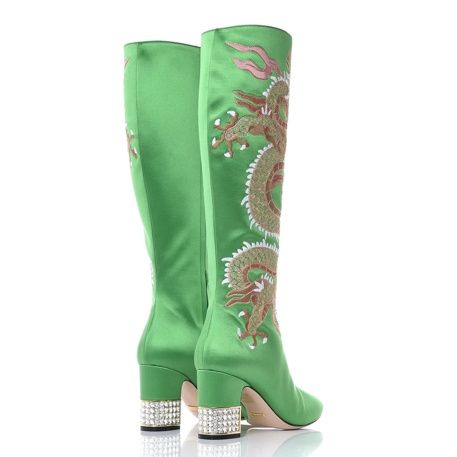 Gucci Silk Satin Malaga Kid Embroidered Candy Dragon Block-Heel Knee Boot 39 Palm 8 of 14