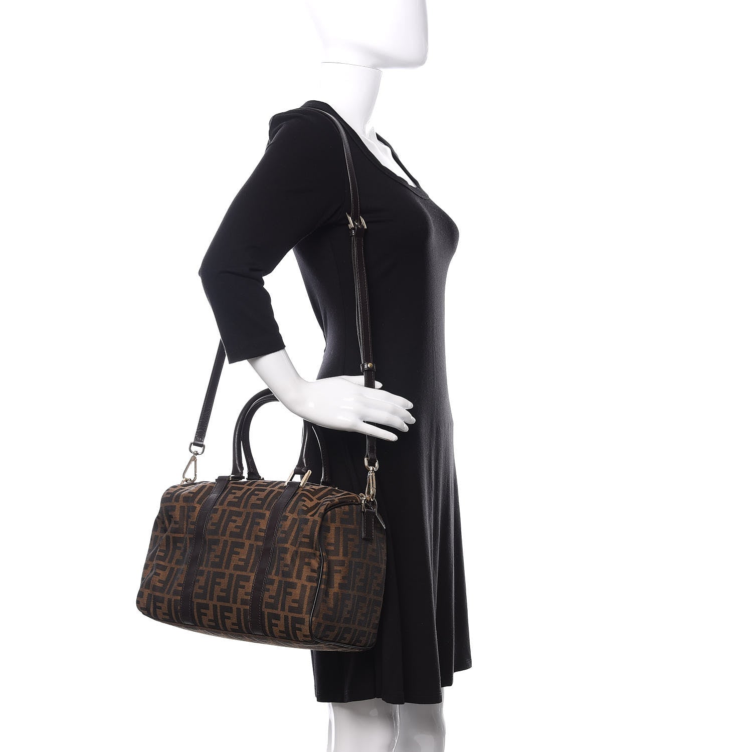 Fendi Zucca Calfskin Medium Convertible Boston Satchel Tobacco 2 of 10