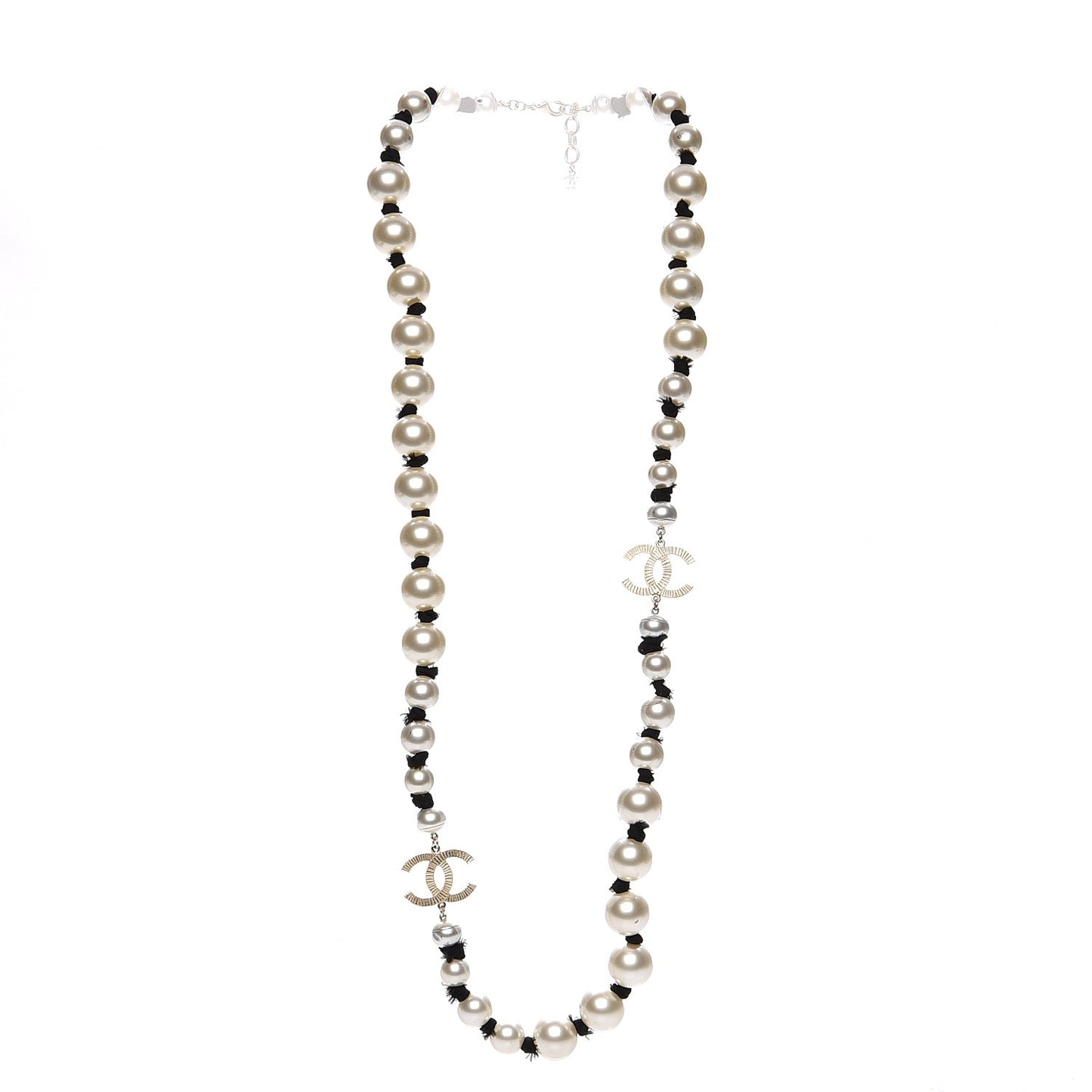 Graduated Pearl CC Long Necklace Gold