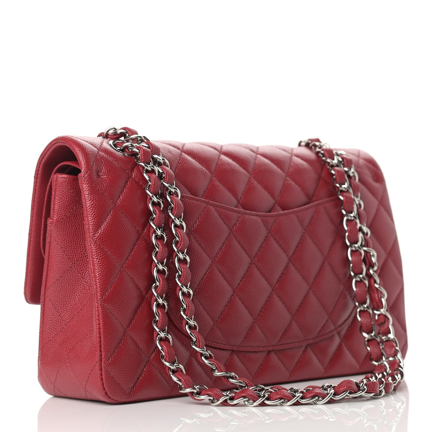 Caviar Quilted Medium Double Flap Dark Red