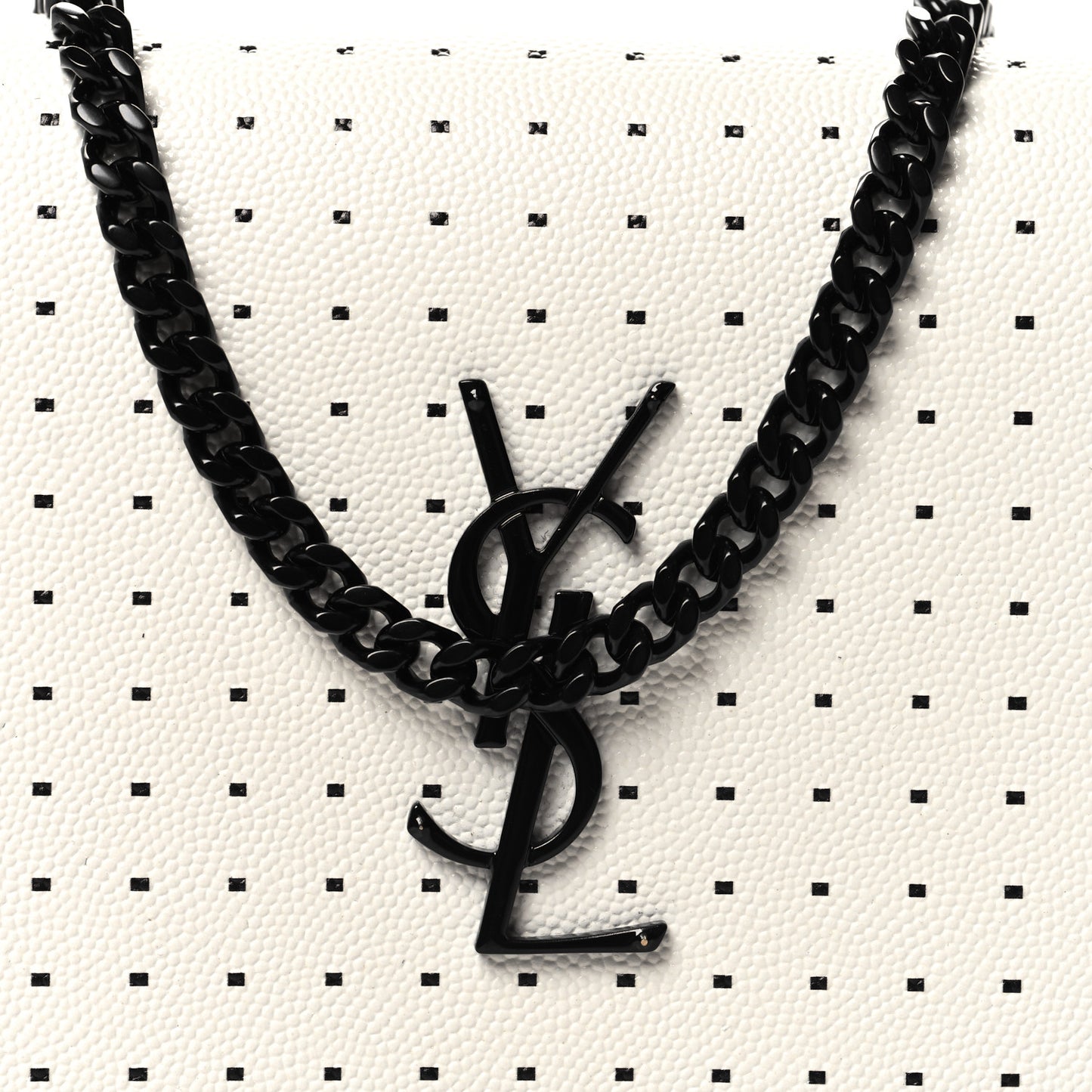 Grain De Poudre Square Dot Print Monogram Chain Wallet White Matte Black