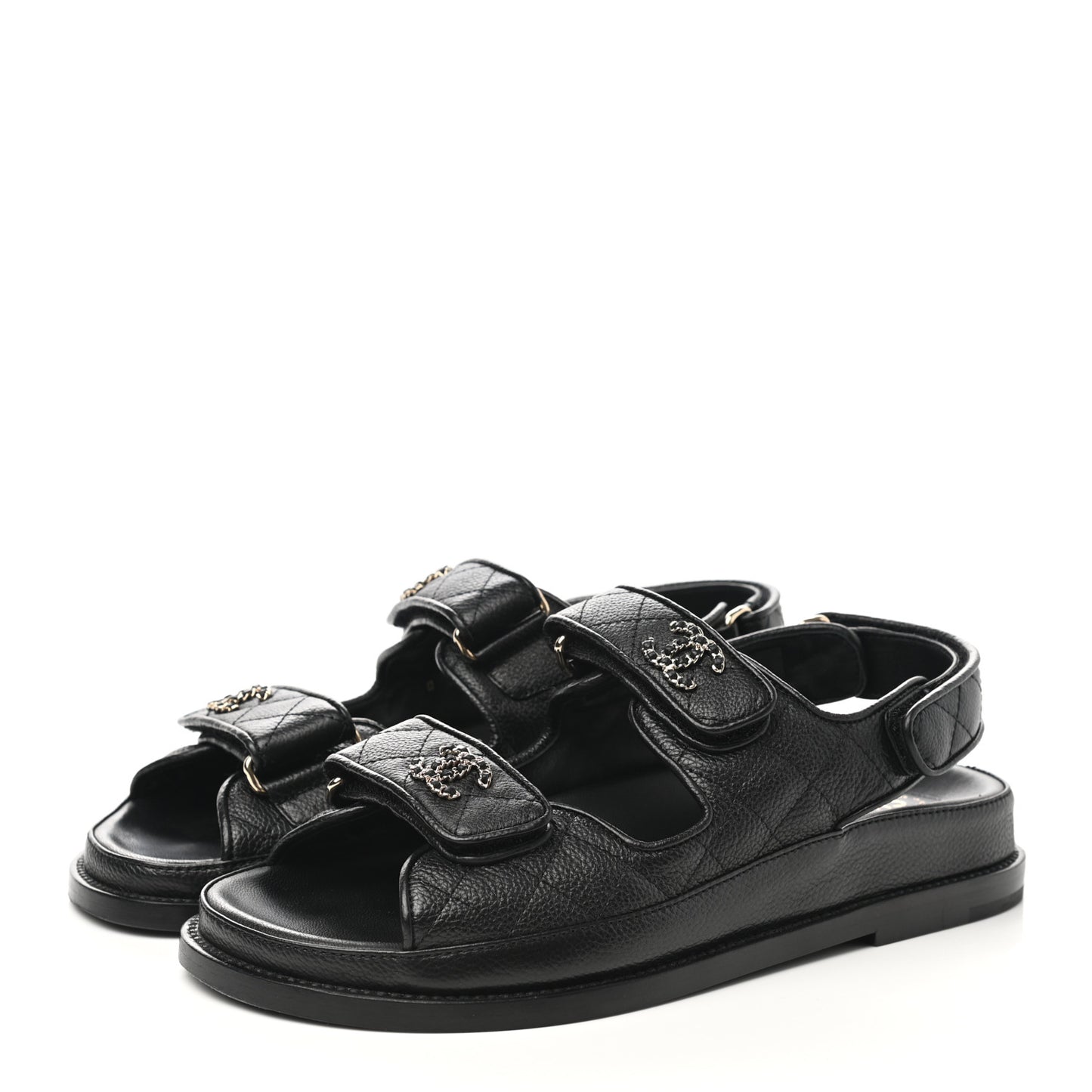 Grained Calfskin Velcro Dad Sandals 36.5 Black