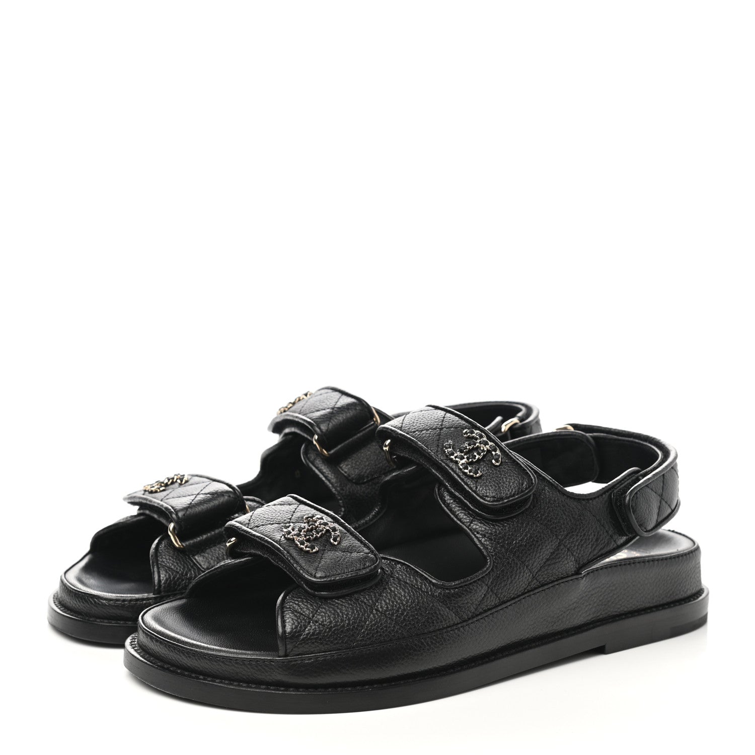 Chanel Grained Calfskin Velcro Dad Sandals 36.5 Black 3 of 10