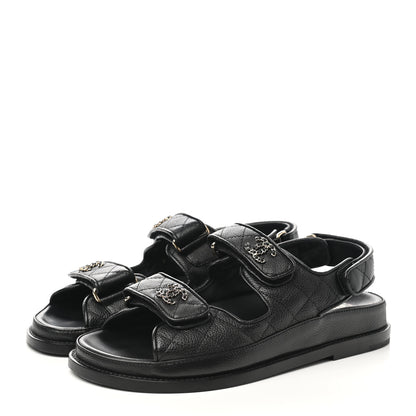 Chanel Grained Calfskin Velcro Dad Sandals 36.5 Black 3 of 10