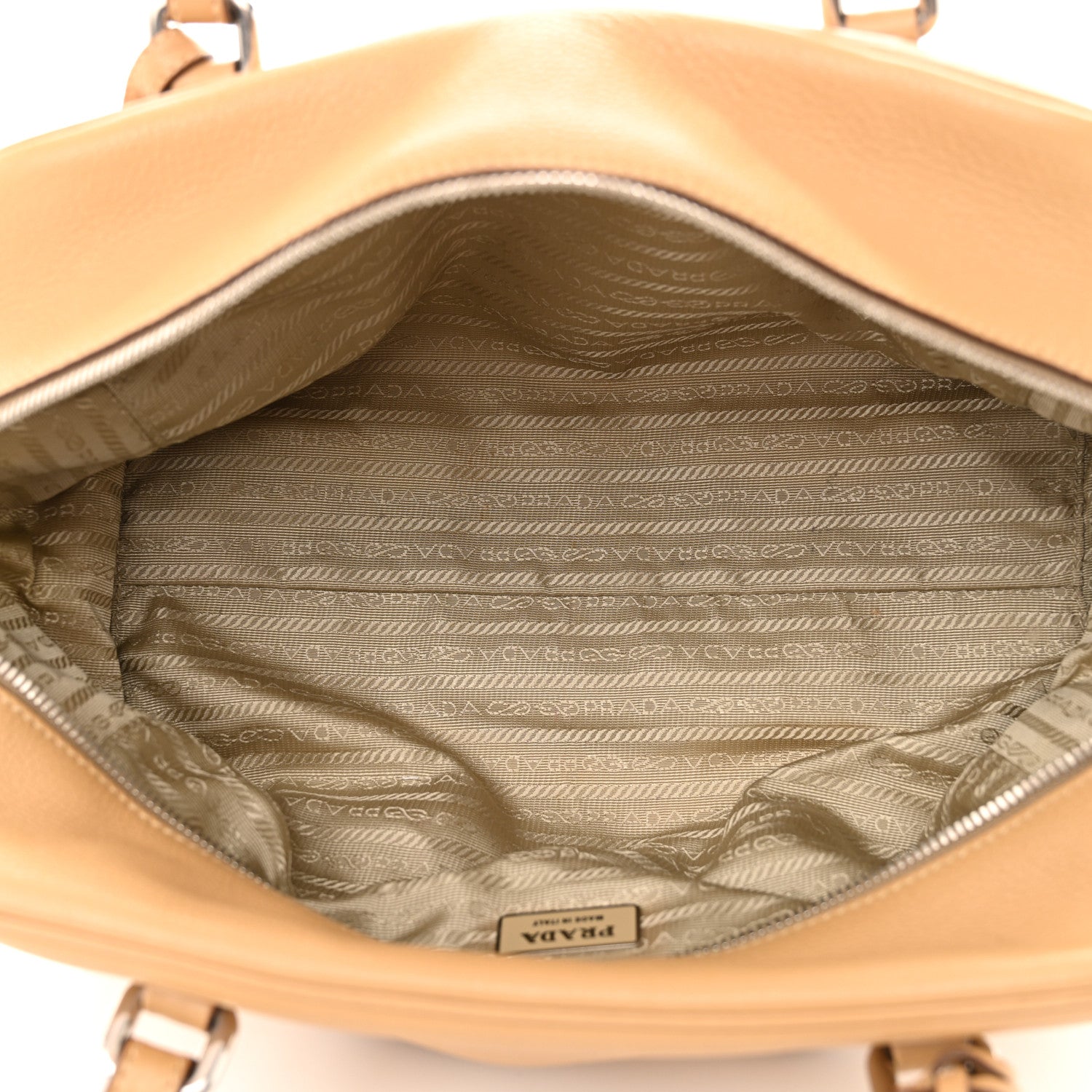 Prada Vitello Daino Print Logo Bowler Beige 5 of 14