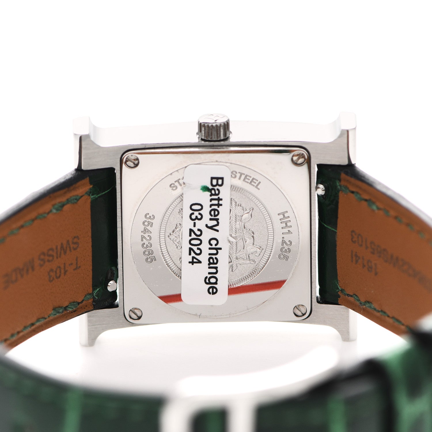 Hermes Stainless Steel Alligator Diamond Bezel Mother of Pearl 21mm Heure H Hour Quartz Watch Vert Moyen 4 of 5