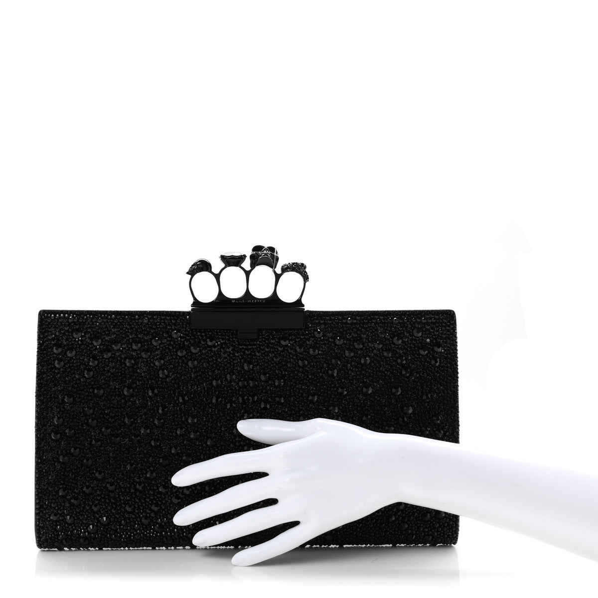 Alexander McQueen Crystal Jeweled Knuckle Flat Clutch Black 2 of 6