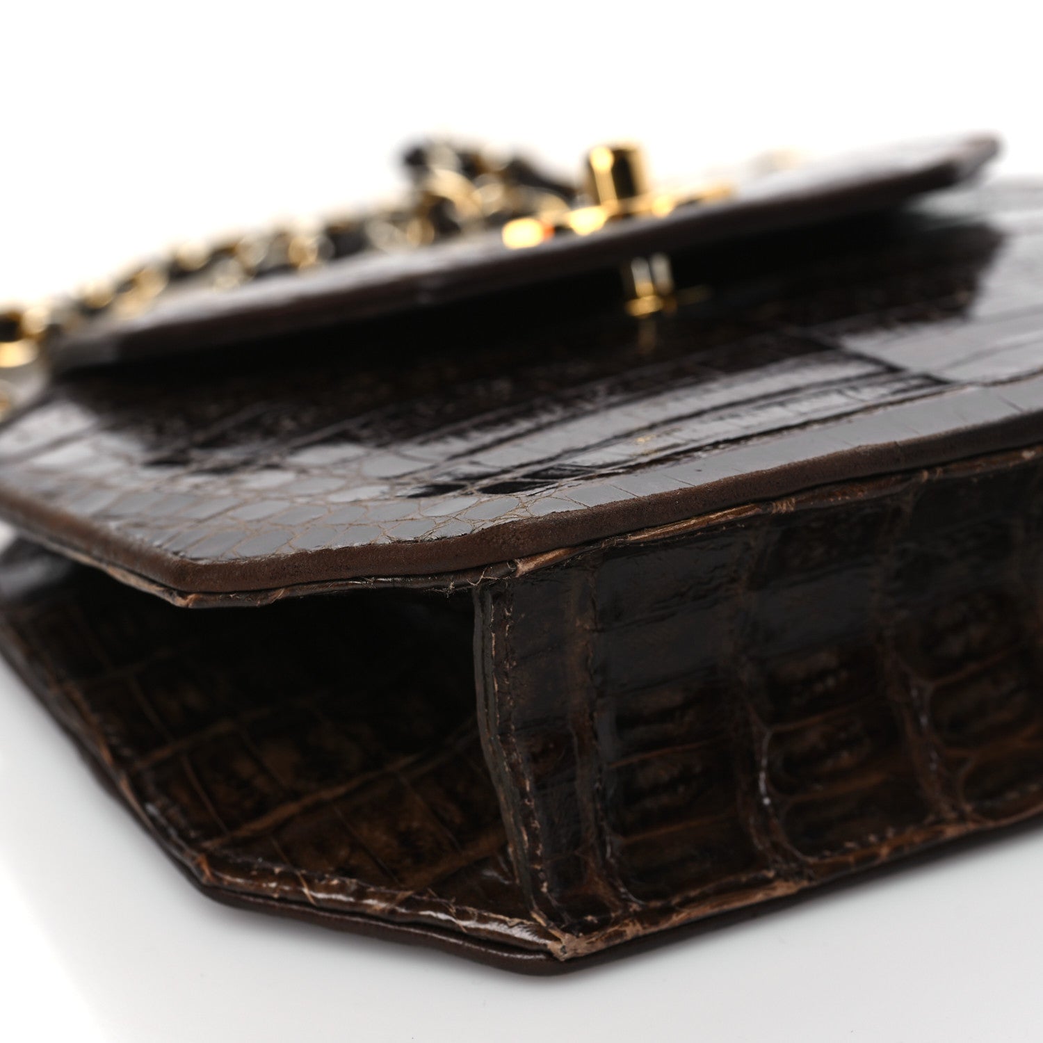 Chanel Shiny Crocodile Flap Dark Brown 10 of 12