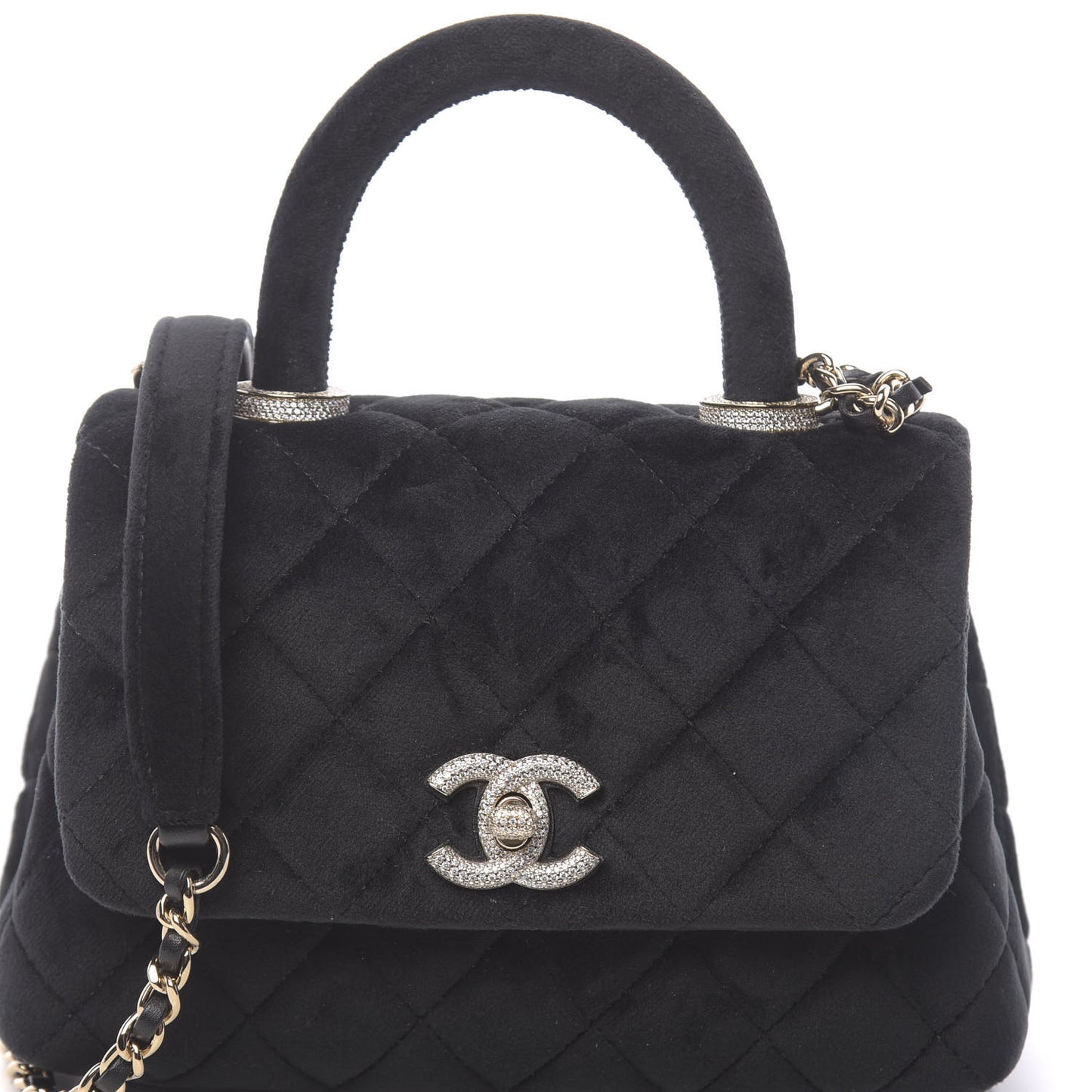 Velvet Crystal Quilted Extra Mini Coco Handle Flap Black