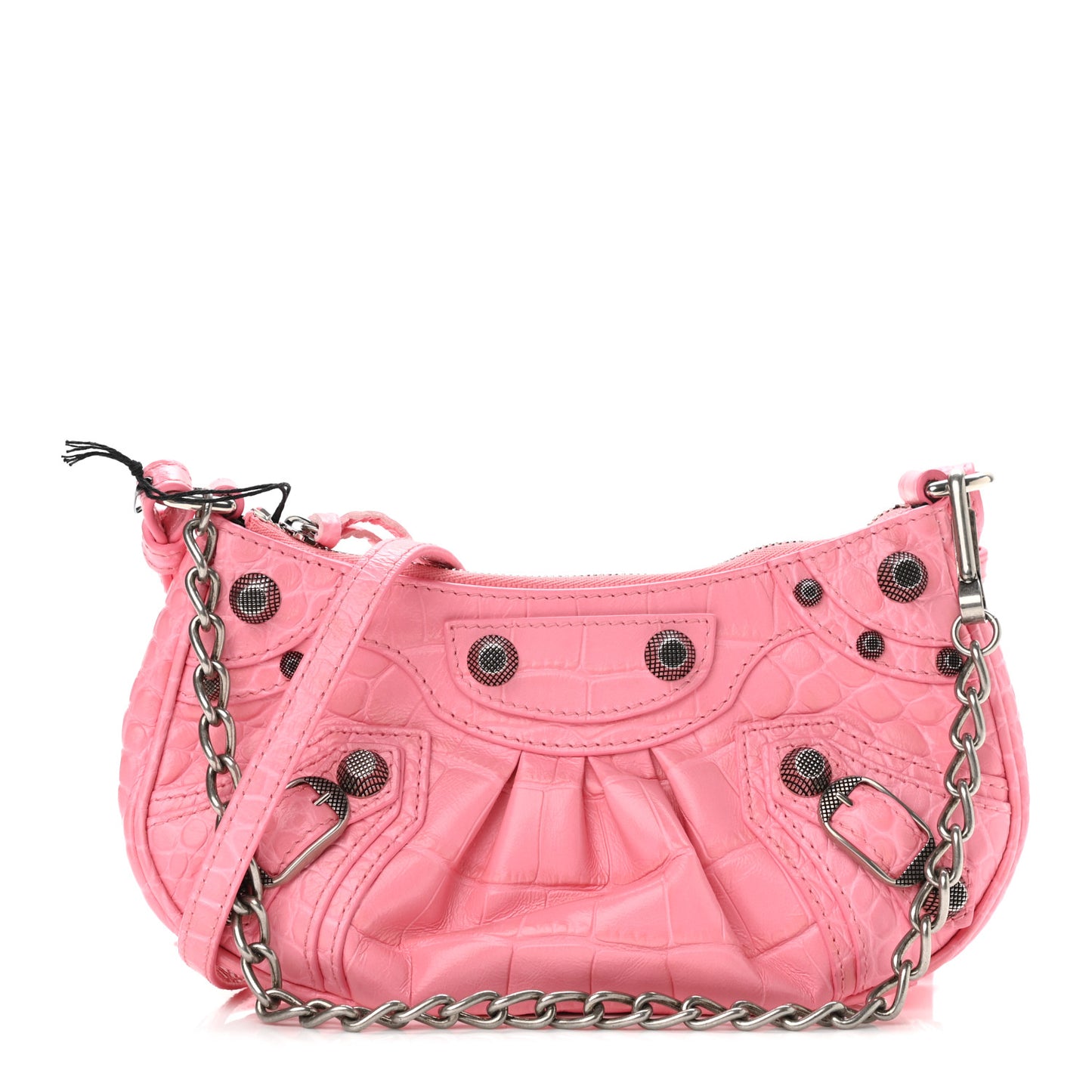 Extra Supple Calfskin Crocodile Embossed Le Cagole Mini Purse With Chain Sweet Pink
