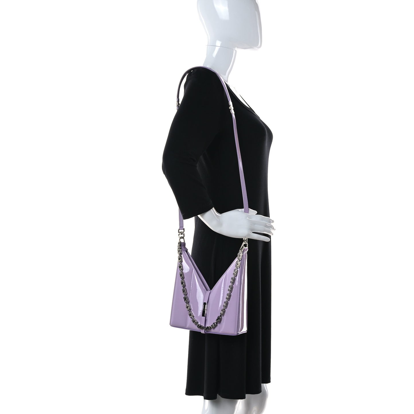 Patent Padded Small Cut Out Shoulder Bag Lilac