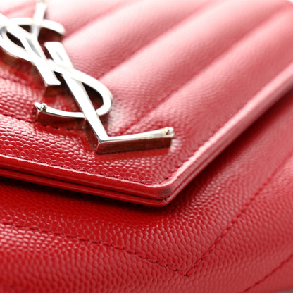 Saint Laurent Grain De Poudre Matelasse Chevron Monogram Flap Wallet Red 8 of 9