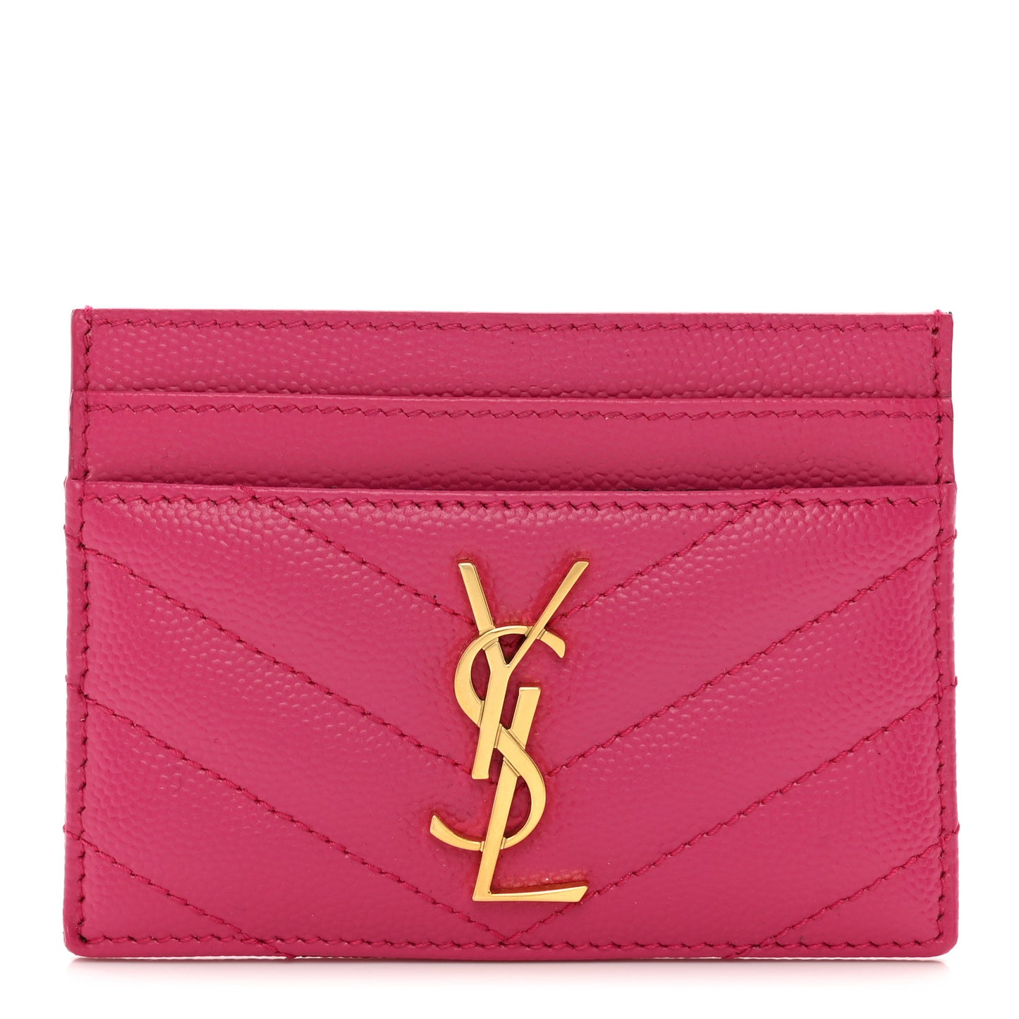 Grain De Poudre Matelasse Chevron Monogram Credit Card Case Fresh Fuxia