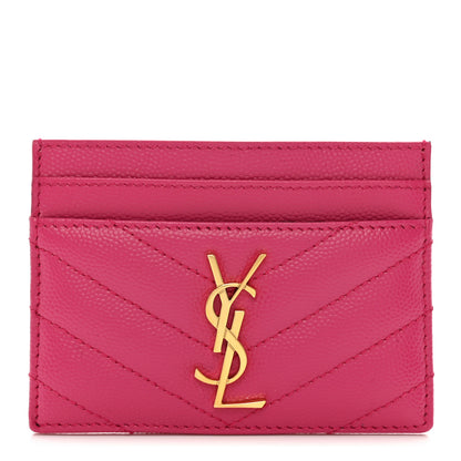Saint Laurent Grain De Poudre Matelasse Chevron Monogram Credit Card Case Fresh Fuxia 1 of 8