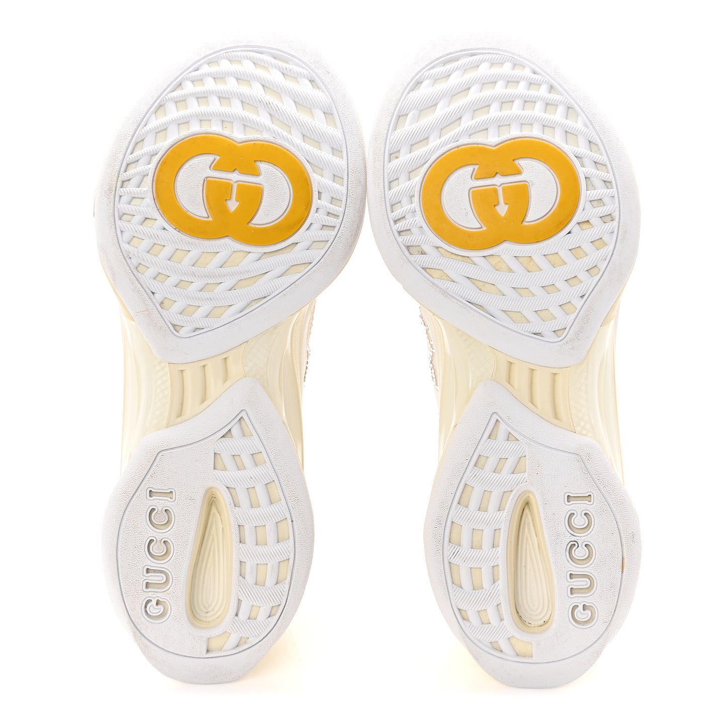 Tela Retino Mesh Crystal Suede GG Monogram Womens Gucci Run Sneakers 37.5 Off White Silver