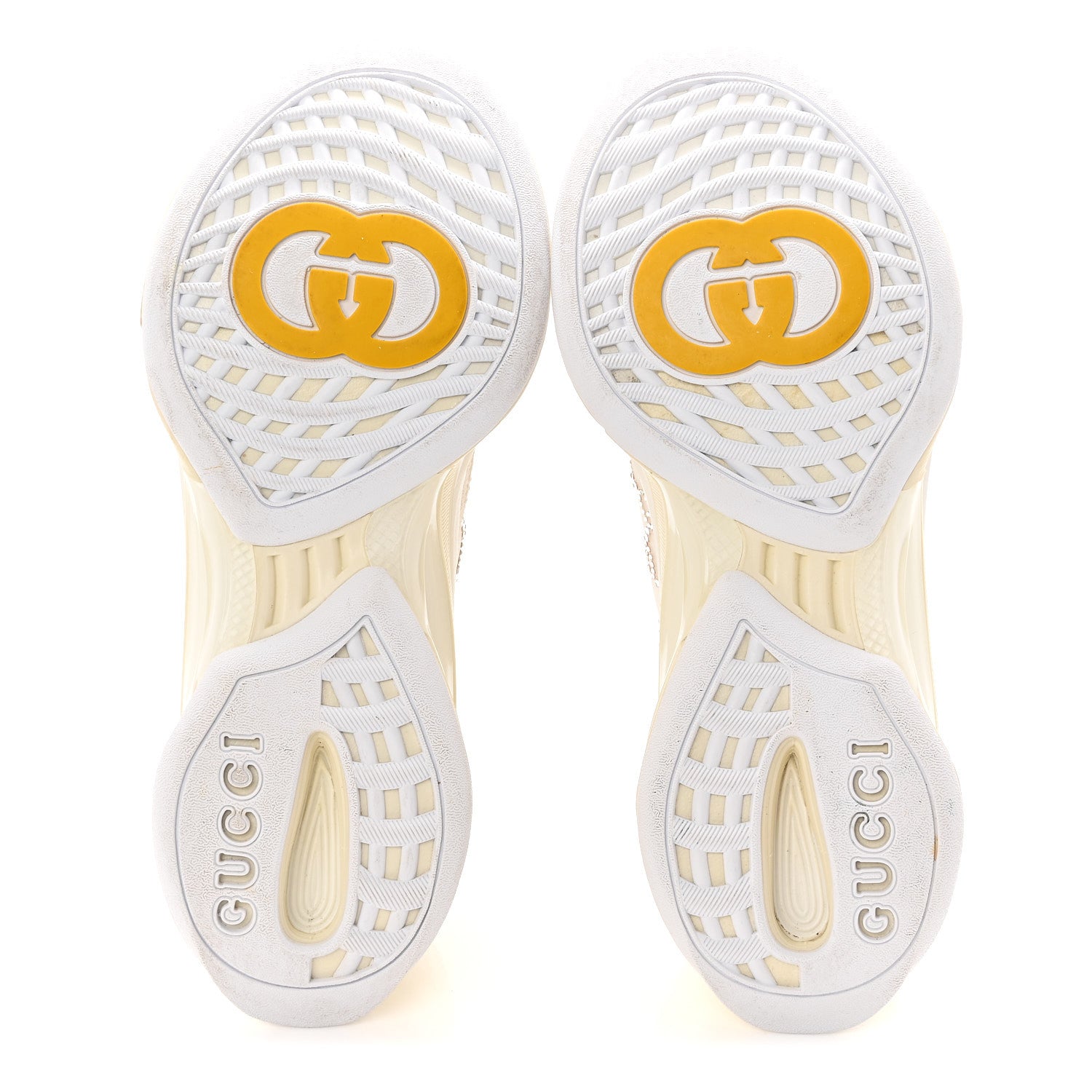 Gucci Tela Retino Mesh Crystal Suede GG Monogram Womens Gucci Run Sneakers 37.5 Off White Silver 6 of 10