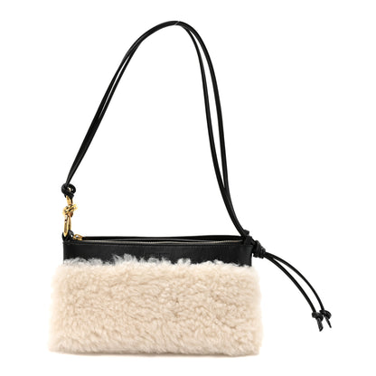 Bottega Veneta Nappa Intrecciato Shearling Andiamo Double Pouch Bag Black White 1 of 10