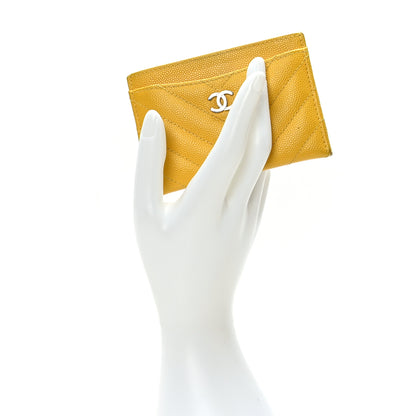 Chanel Caviar Chevron Quilted Card Holder Yellow 2 of 11