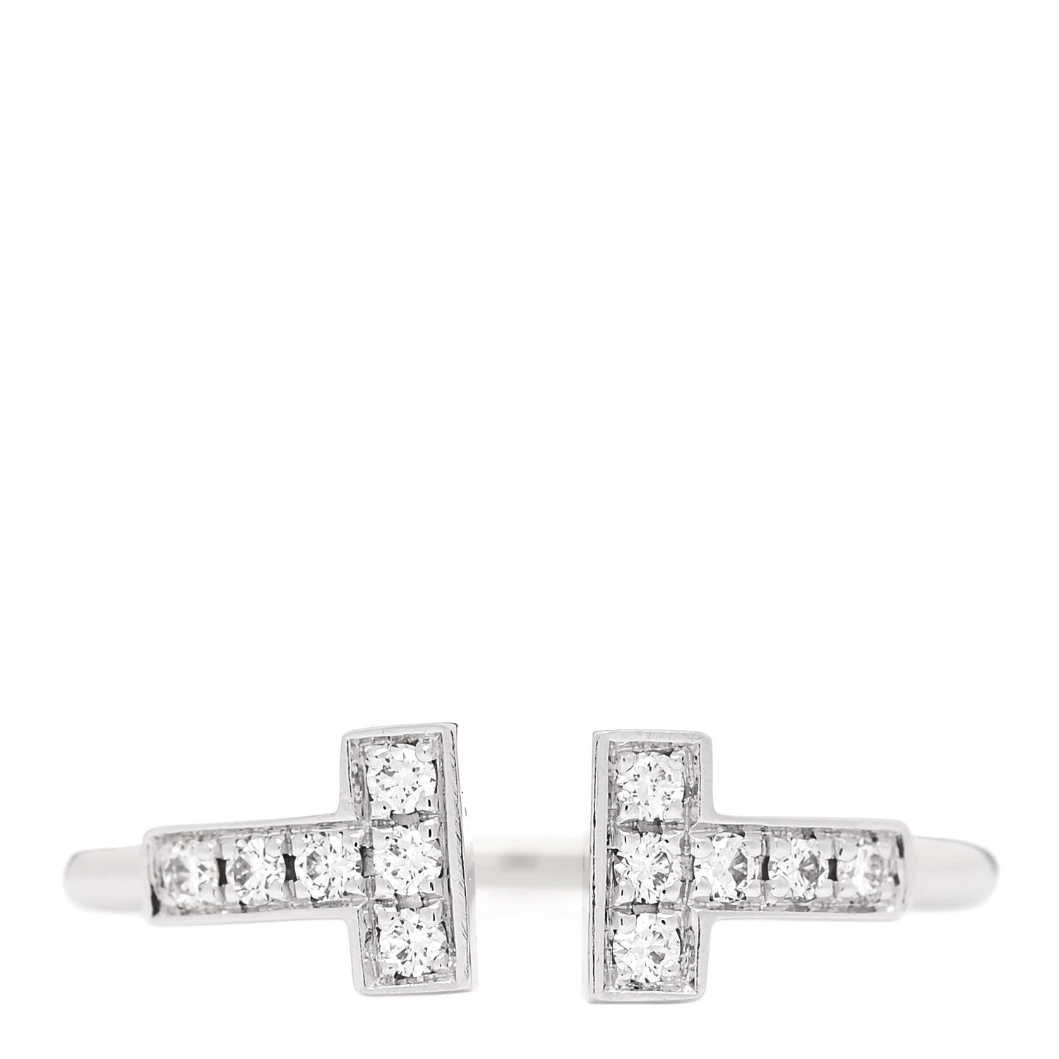Tiffany 18K White Gold Diamond T Wire Ring 51 5.75 1 of 4