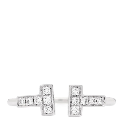 Tiffany 18K White Gold Diamond T Wire Ring 51 5.75 1 of 4