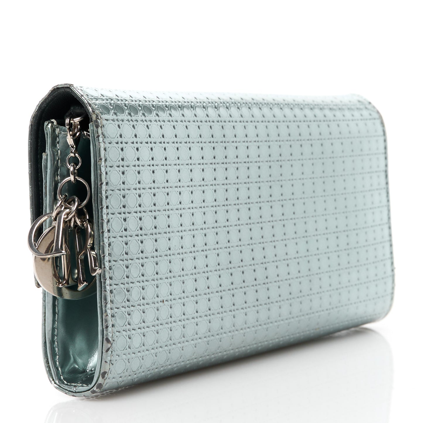 Metallic Calfskin Micro-Cannage Lady Dior Croisiere Chain Wallet Blue