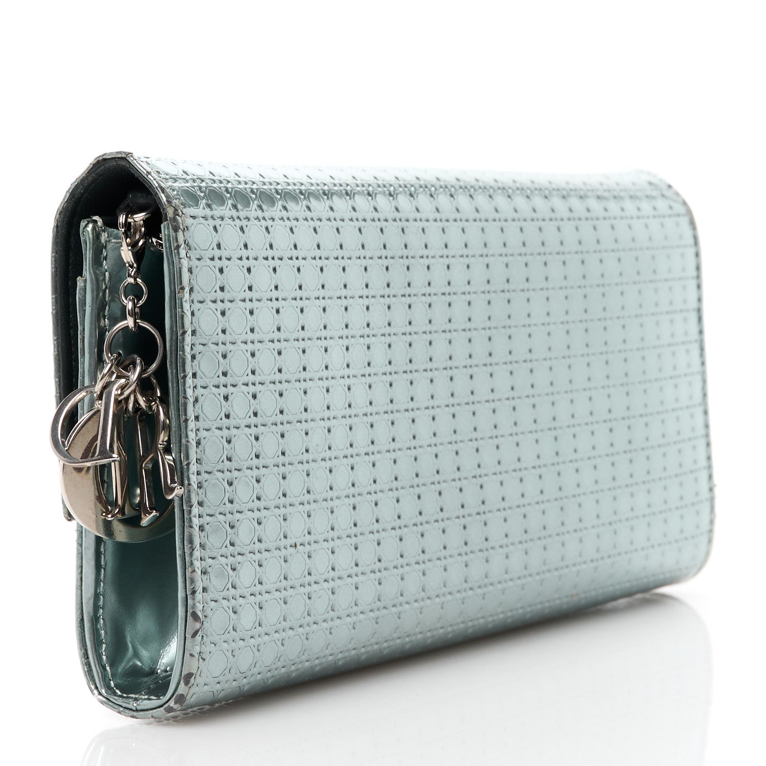 Christian Dior Metallic Calfskin Micro-Cannage Lady Dior Croisiere Chain Wallet Blue 3 of 10