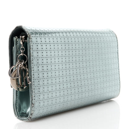Christian Dior Metallic Calfskin Micro-Cannage Lady Dior Croisiere Chain Wallet Blue 3 of 10