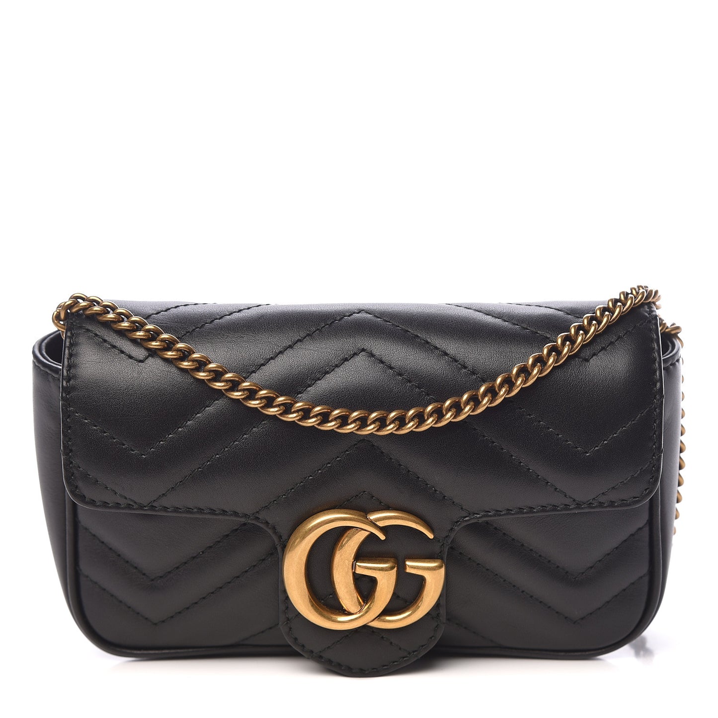 Calfskin Matelasse Super Mini GG Marmont Shoulder Bag Black